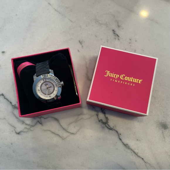 Juicy Couture Black & Silver with crystal studs and Silicone band ladies watch. - Picture 1 of 8